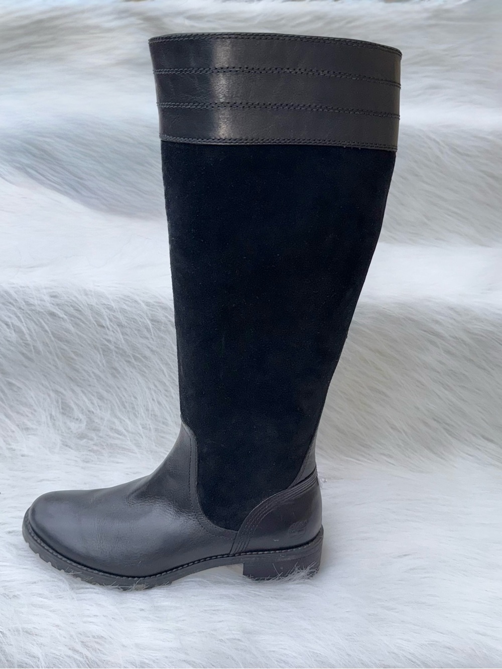 Timberland Women's Bethel Heights Tall Riding Boots Black Leather Suede Size 6.5